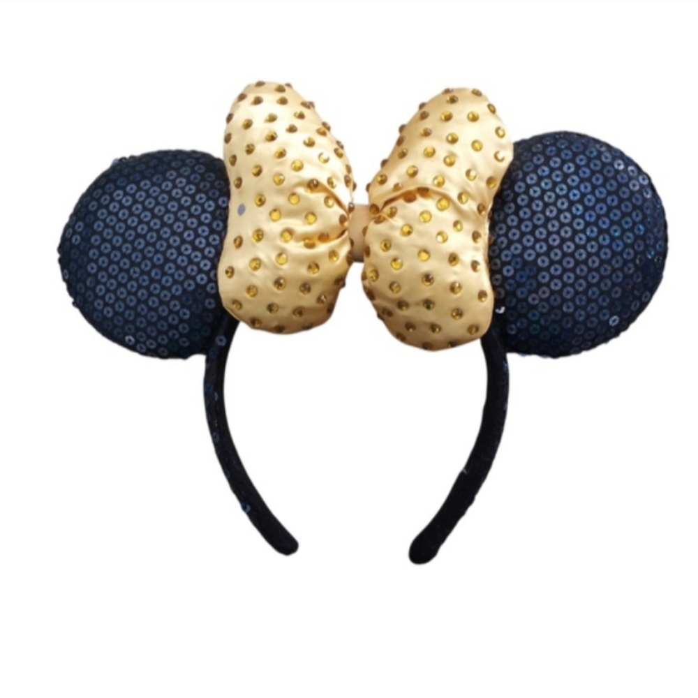 Disney Parks Minnie Mouse 50th Anniversary Golden Faceted Gems Ears Headband EUC